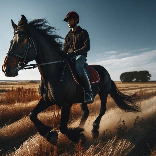 Un cheval de course à l’entraînement dans un champ