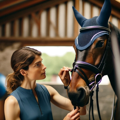 Un cheval en train d’être préparé pour un concours