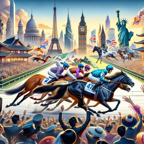 Illustration de course hippique au milieu de lieux de prestige